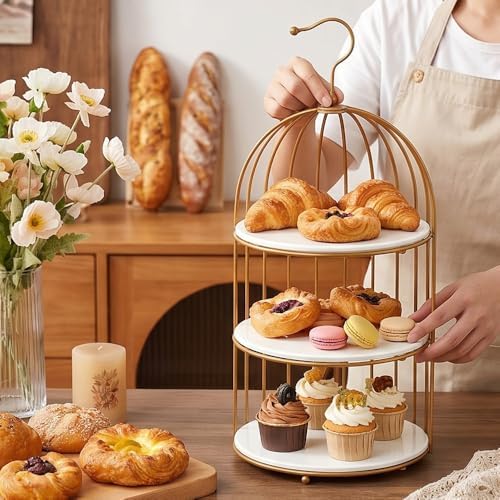 Gold Bird Cage Cupcake Stand Set, 2-Piece 3-Tier and 2-Tier Acrylic Dessert Display Trays, Metal Serving Stands for Wedding, Birthday, Baby Shower, Tea Party and Buffet Table Decor - Image 7