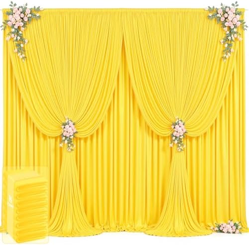 40ft x 12ft Yellow Backdrop Curtains Wrinkle Free Backdrop Curtain for Wedding Parties Yellow Fabric Backdrops Drapes Back Drop Cloth Bridal Shower Stage Curtains Wedding Decorations for Reception by Tao-GePartyDecorations