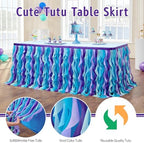 leegleri 14FT/168inch Mermaid Curly Willow Tulle Ruffle Table Skirt Rectangle Tables or Round Tables, Blue Tutu Table Skirt for Baby Shower Baby Shark Birthday Party - Image 3