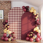 Tegeme 2 Set Gingham Arch Backdrop Cover 7.2ft 6.6ft Arch Cover, Burgundy - Image 3