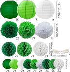 WOLHOWLTD 33 Pcs Green White Paper Lanterns, Pompoms, Honeycomb Decorations for St. Patrick's,Safari,Jungle,Dinosaur Theme Birthday Home Party Decoration(Green White) - Image 2
