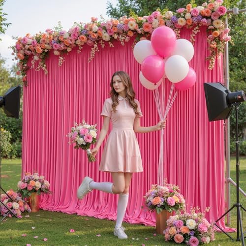 20x10ft Hot Pink Backdrop Curtain Panels for Parties - Wrinkle Free Polyester Photo Curtain Backdrop Wedding Back Drop Fabric Drapes for Party Decorations Background for Photography - Image 7