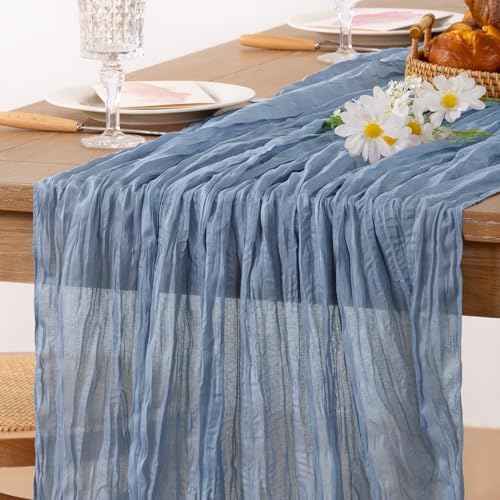Dusty Blue Fall Cheesecloth Table Runner Boho Dinning Decor 10ft, 6 Pack - Image 2