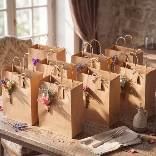 Kolldenn 24 Pack Rustic Gift Bags with Dried Flowers Bridal Shower - Image 4