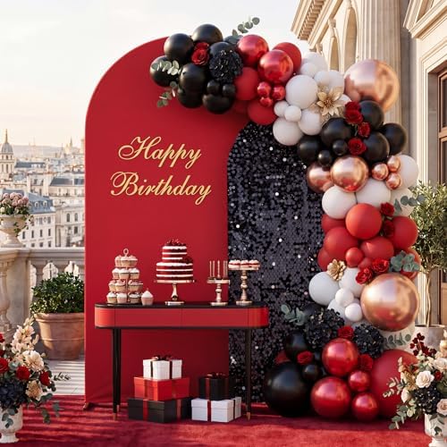 SaitiMade Set of 2 Red and Black Sequin Arch Backdrop Cover (7.2 & 6 FT) - Image 4