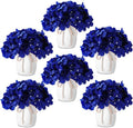 Leinuosen 6 Set Artificial Hydrangea Flowers and Plastic Vases Set Centerpieces Table Decorations Silk Fake Hydrangea Full Flowers Heads with Stems Bulk for Wedding Home Baby Shower (Royal Blue) by Leinuosen