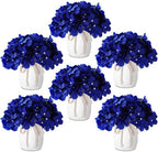 Leinuosen 6 Set Artificial Hydrangea Flowers and Plastic Vases Set Centerpieces Table Decorations Silk Fake Hydrangea Full Flowers Heads with Stems Bulk for Wedding Home Baby Shower (Royal Blue) by Leinuosen