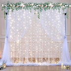 10ft x 10ft White Tulle Backdrop Curtain with Lights String for Parties Wedding Bridal Shower Sheer White Curtain Backdrop for Birthday Baby Shower Photo Booth Background Decorations - Image 2