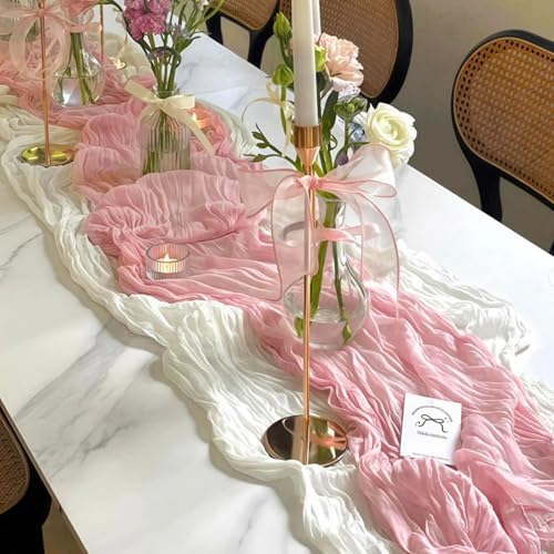 16 Pack Pink Valentine's Day Cheesecloth Table Runner 21x120 Inch Gauze Table Runners Reusable Polyester 10ft Boho Rustic Cheese Cloth Table Runner for Wedding Party Baby Shower Birthday - Image 3