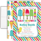 20 Custom Baby Shower Invitations with Envelopes – Personalized Popsicle Summer Chill 5x7 Invite Set | Fully Customizable, Proof Included, Customizable Kit of Matching Thank You Cards, Stickers & Diaper Raffle Tickets | Made in USA by AmandaCreation