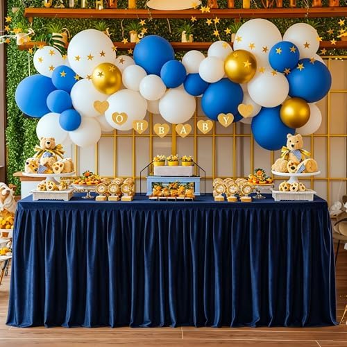 Wish Care Navy Blue Table Clothes for Rectangle Tables 6ft, Wrinkle Resistant Fitted Table Cloth with Pleated Ruffle Skirts for Banquet Wedding Baby Shower Folding Tables by WishCare