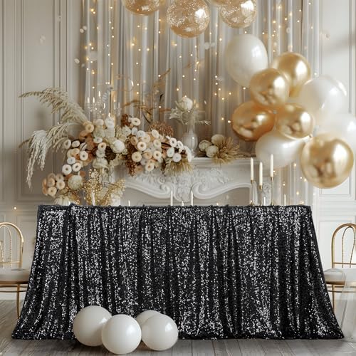 Poise3EHome Black Sequin Tablecloth 90×132 Inch Rectangle Sparkly Fabric Table Cloth for Halloween Birthday Wedding Party Holiday Decoration - Image 5