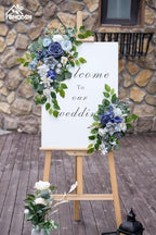 Wedding Welcome Signs Floral(Pack of 2)，Wedding Arch Flowers for Wedding Decorations and Reception Backdrop Decoration (Blue) - Image 2