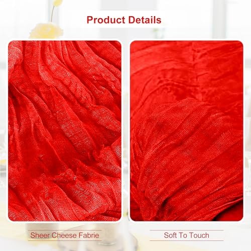 6 Pack Red Cheesecloth Table Runner 35x120 Inch 10Ft Rustic Gauze Cheese Cloth Table Runner Sheer Cheesecloth Table Runners for Wedding Party Bridal Shower Decoration - Image 3