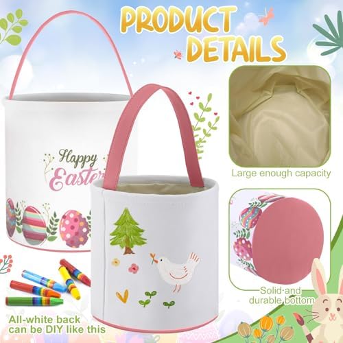 Honeydak 6 PCS Colorful Eggs Bunny Canvas Basket for Kids Carry Tote - Image 3