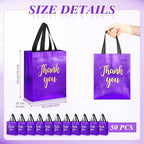 Fumete 50 Pcs Purple Glossy Thank You Gift Bag with Handles - Image 2