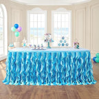 leegleri 6FT Tulle Ruffle Curly Willow Table Skirt for Rectangle or Round Tables, Under The Sea Ocean Blue Baby Shark Themed Tutu Table Skirt for Baby Shower, Birthday Party by LeegleriTableSkirt