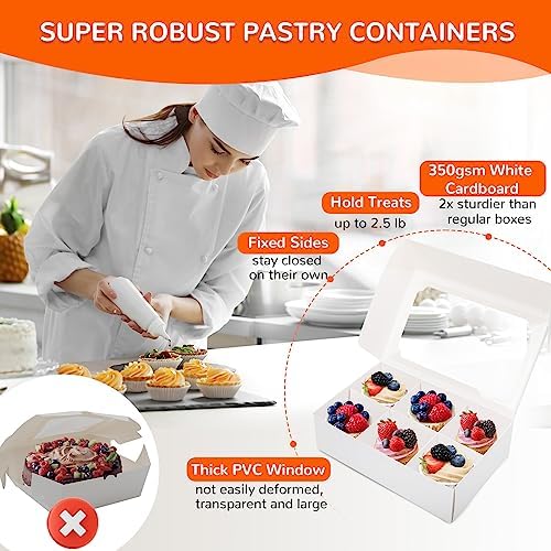 Zealax Bakery Boxes with Window and Dividers Cookie Packaging Small Treats for Gift Giving, Macaron Treat Boxes for Mini Cupcakes, Chocolate Covered Strawberries, White, 30 Pack, 9x6x2.5 Inch - Image 4