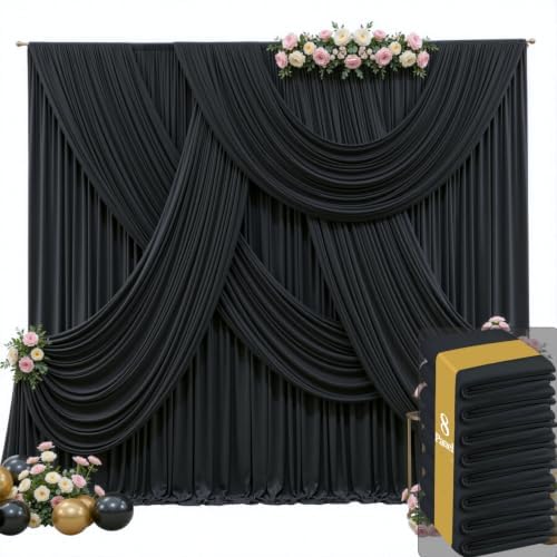 40ft x 15ft Black Wrinkle Free Backdrop Curtains for Wedding Party Backdrops Curtain Drapes Fabric Decorations Photo Back Drop Cloth for Baby Shower Photography Stage Reception by Tao-GePartyDecorations