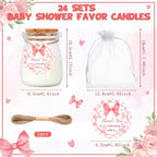24Pcs Baby Shower Candle Party Favors Lavender Scented Glass Jars Wax Candle Bulk with Thank You Cards Organza Bags for Guests Boy Girl Birthday Gender Reveal Gift Souvenirs (Pink Bow, 24) - Image 2