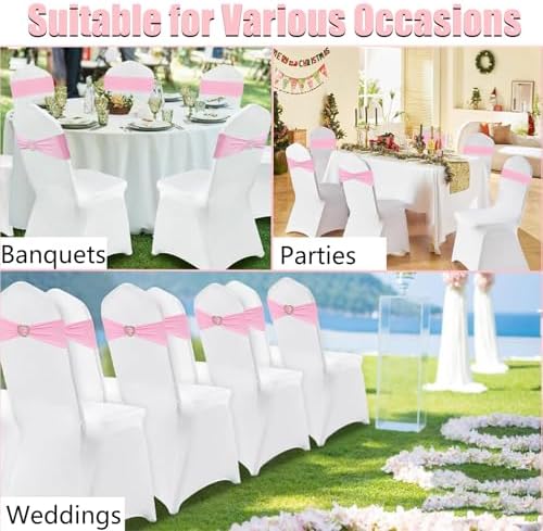 Pink Chair Sashes for Wedding 50 Pack Spandex Pink Sashes for Chairs Covers Stretch Chair Sashes Band with Heart Buckle Slider Wedding Sashes Bows for Banquet Party Decorations - Image 7