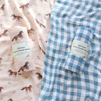 LifeTree Baby Swaddle Blankets, Boys Girls Muslin Swaddling Wrap Receiving Blanket for Newborn, 70% Viscose from Bamboo and 30% Cotton, Large 47" x 47", Horse and Blue Checkered Pattern - Image 2