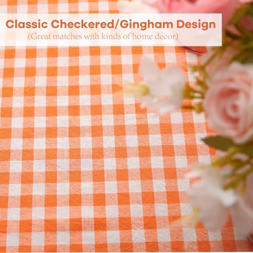 Orange White Gingham Tablecloth Rectangular 84"x60" - Image 5