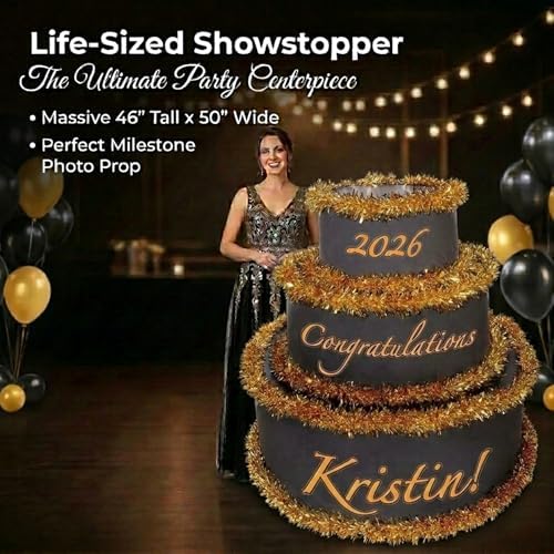 Anderson's Black & Gold Personalized Pop-Out Cake, Life-Size Surprise Prop for Graduation, Retirement, Birthday, Engagement, Corporate Events – Custom Name, DIY Kit, Photo-Ready Reveal - Image 3