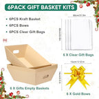 AFOROEOA 6PACK Baskets For Gifts Empty, 10x12”Thick Kraft Gift Basket with 6Bows 6Bags Empty Gift Baskets for Christmas, Valentine’s Day, Easter, Birthdays, Valentine’s Day Wrapping Gift - Image 3