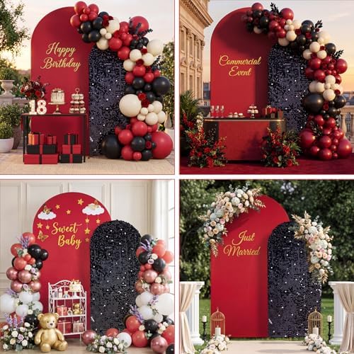 SaitiMade Set of 2 Red and Black Sequin Arch Backdrop Cover (7.2 & 6 FT) - Image 5