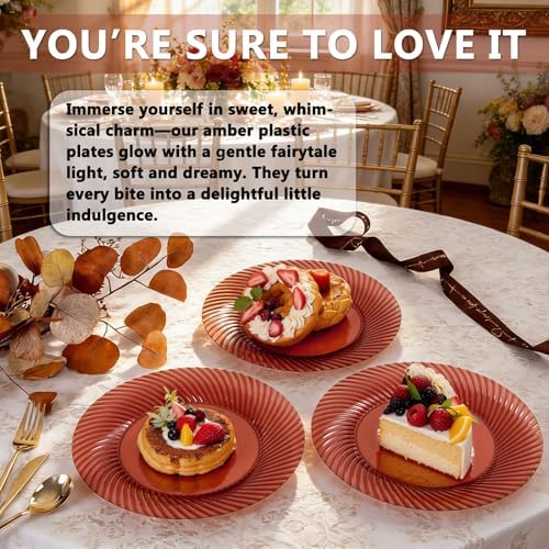 IOOOOO 100 Pcs 10" Clear Amber Plastic Dinner Plates for Weddings & Party - Image 5