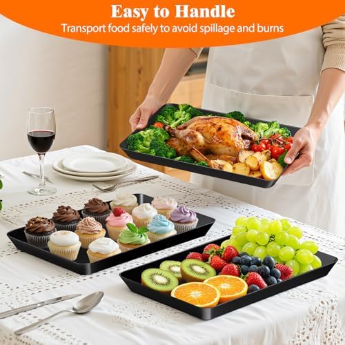 SpaceTrove 8-Pack Serving Tray Set, Reusable Plastic Serving Platter for Party Supplies, Entertaining, Grilling Accessories, Stackable Kitchen Snack Container for Dessert, Fruit, Cookie, (Black) - Image 4