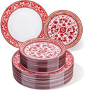 Hioasis Red Plastic Plates, Fancy Disposable Pates, 60 Pcs for 30 Guests by Hioasis
