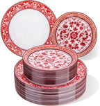 Hioasis Red Plastic Plates, Fancy Disposable Pates, 60 Pcs for 30 Guests by Hioasis