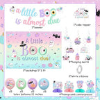 Pastel Halloween Baby Shower Decorations A Little Boo Is Almost Due Backdrop Banner Cake Topper A Baby Is Brewing Spooky Honeycomb Centerpiece Halloween Hanging Swirls Balloons for Pregnancy - Image 6