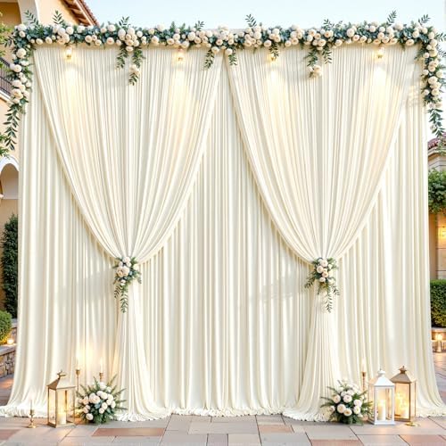 24ftx10ft Wrinkle Free Ivory Backdrop Curtain - 10 Feet Photography Backdrop Drapes, Silky Polyester Back Drop Cloth for Wedding Baby Shower Balloon Arch Background by Unknown