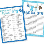 Hadley Designs 25 Blue Word Scramble for Baby Shower, 25 True Or False Game, 25 Trivia Game, 25 Find The Guest - 4 Double Sided Cards Baby Shower Ideas, Gender Reveal Games Baby Shower Games - Image 4