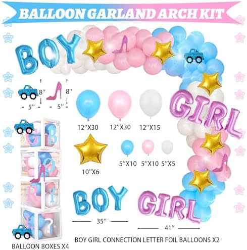 Hombae Wheels or Heels Gender Reveal Decorations, 169 PCs Boy or Girl Gender Reveal Decorations Backdrop Balloon Garland Banner Tablecloth Cake Cupcake Topper Box Cutout Poster Sash Pink Blue - Image 5