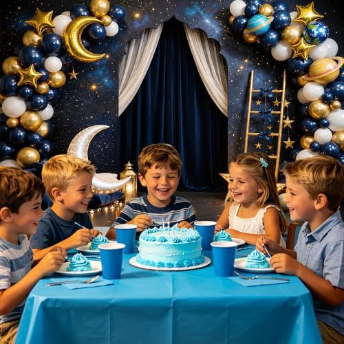 20 x 10 ft Navy Blue Starry Night Backdrop Gold Moon Stars Balloons Night Sky Curtain Theme Photography Background Galaxy Star Baby Shower Birthday Newborn Portrait Photo Booth Decor - Image 5