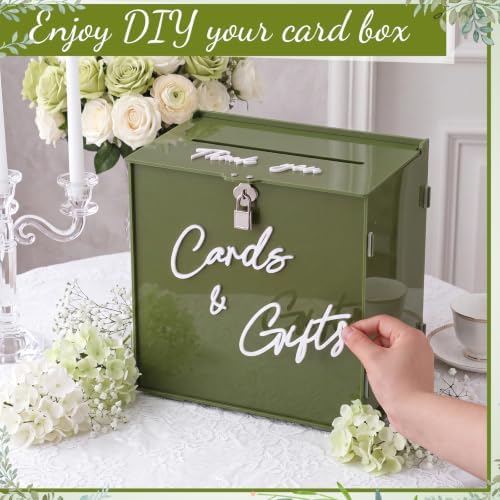 BreezeHug 10" Dusty Green Acrylic Wedding Card Box with Slot & Lock - Image 6
