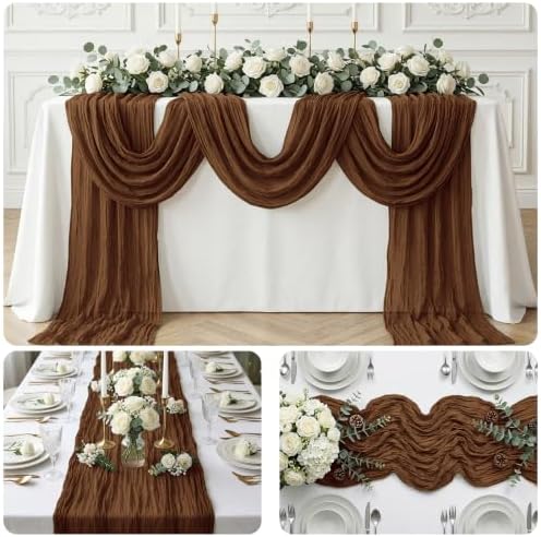 20 Pack Brown 17 x 108 Inch Cheesecloth Table Runner - Boho Gauze Sheer Fabric for Wedding Baby Shower Party Home Decor - Image 7
