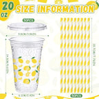 Funnymoom 50 Sets 20 oz Lemonade Plastic Cups with Lids and Paper Straws - Image 2