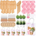 56Pcs Baby Shower Prizes for Game Winners Bamboo Cheese Board Fork Butter Spreaders Coasters Towel Artificial Potted Plant Gift Bag for Baby Shower Bridal Shower Favors (6 Sets, Bamboo Bow Shaped) by WishFond