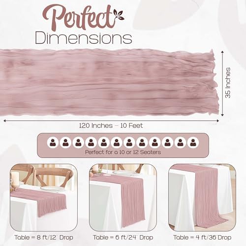 12 Pack Dusty Pink Cheesecloth Table Runners 10FT Long – 35 x 120 Inch Boho Gauze Table Runners for Engagement, Wedding, Baby Shower & Home Decor – Soft Wrinkled Polyester Fabric - Image 2