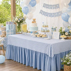 Blue Stripes Tablecloth Plaid Ruffled Table Skirt, 132 x 90'' - Image 2