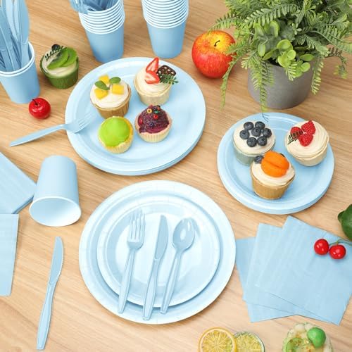 Dandat 350 Pcs Bridal Shower Decorations Baby Shower Party Supplies, Blue - Image 4