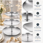 YOUNTHYE 2 Pack Silver Cupcake Stand, 3 Tier Stainless Steel Tiered Serving Tray, Dessert Display Stand for Cupcakes, Cookies, Fruit, Wedding, Birthday, Tea Party and Holiday Table - Image 6
