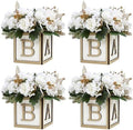 Baby Shower Centerpieces - Set of 4 White & Gold Wooden Baby Blocks by SEKNHOP