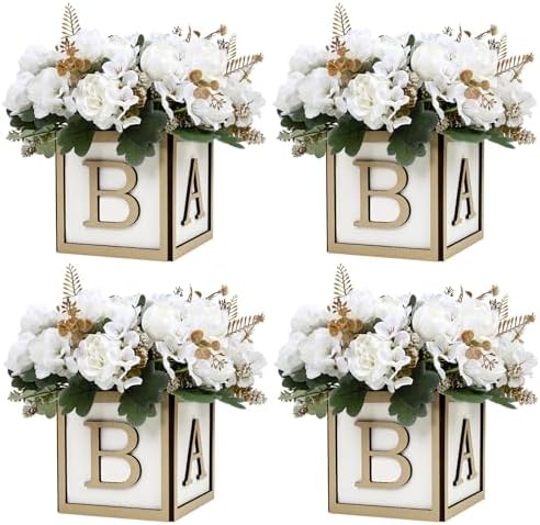 6 Bundles Peonies Artificial Flowers & Pack of 4 Baby Shower Centerpieces for Tables - Image 4