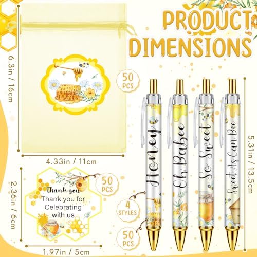 Chuangdi 50 Sets Baby Shower Favors Gifts for Guests Includes 50 Pcs Ballpoint Pens, Thank You Cards and Organza Bags(Bee) - Image 2